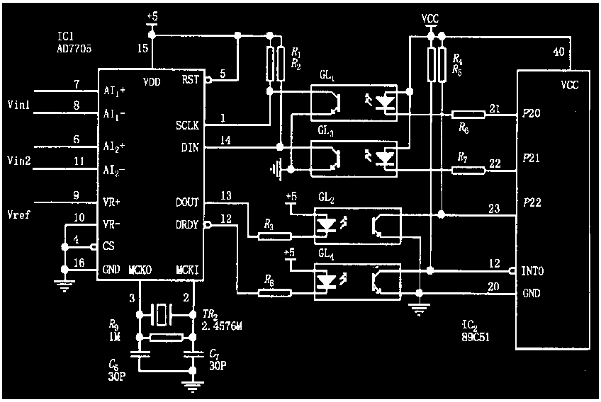 89C51與AD7705的接口圖