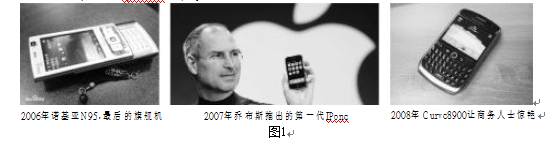 2006年諾基亞推出旗艦手機N952007年喬布斯推出iphoness第一代2008年藍莓推出全鍵盤Curve8900外觀圖