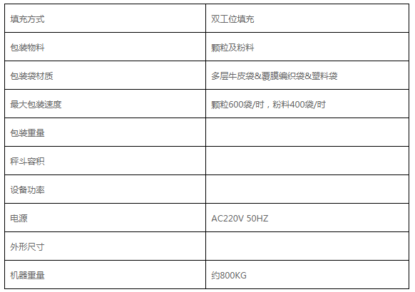 全自動定量包裝秤參數圖